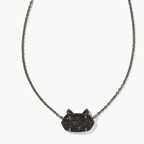 Kendra Scott Elisa Cat Pendant Necklace in Gunmetal Black - Picture 1 of 3